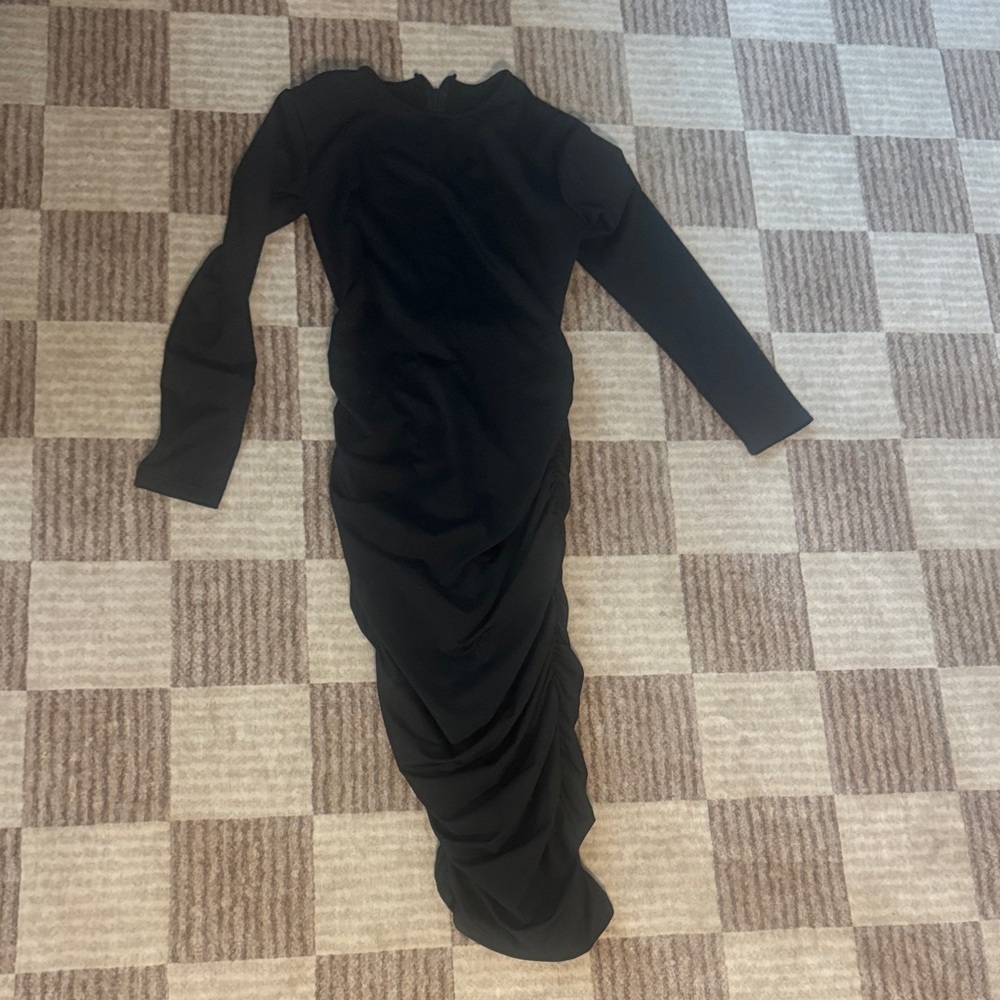 Maternity Black Long-Sleeve Ruched Women’s Dress